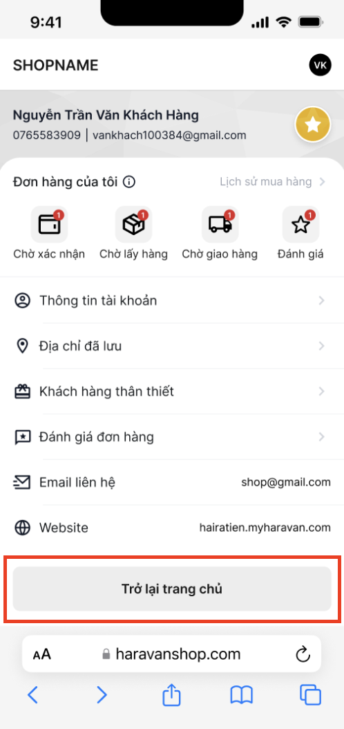 CTA Trở lại trang chủ trên Buyer Profile