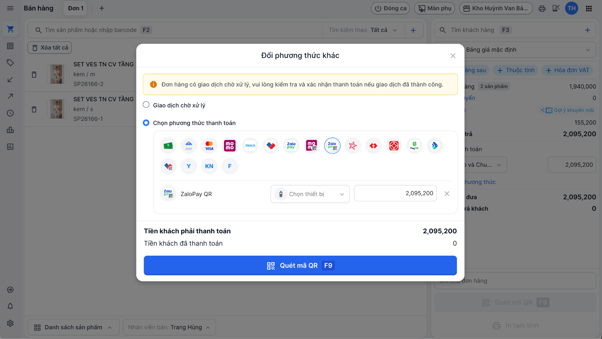 Đổi phương thức thanh toán trong Checkout