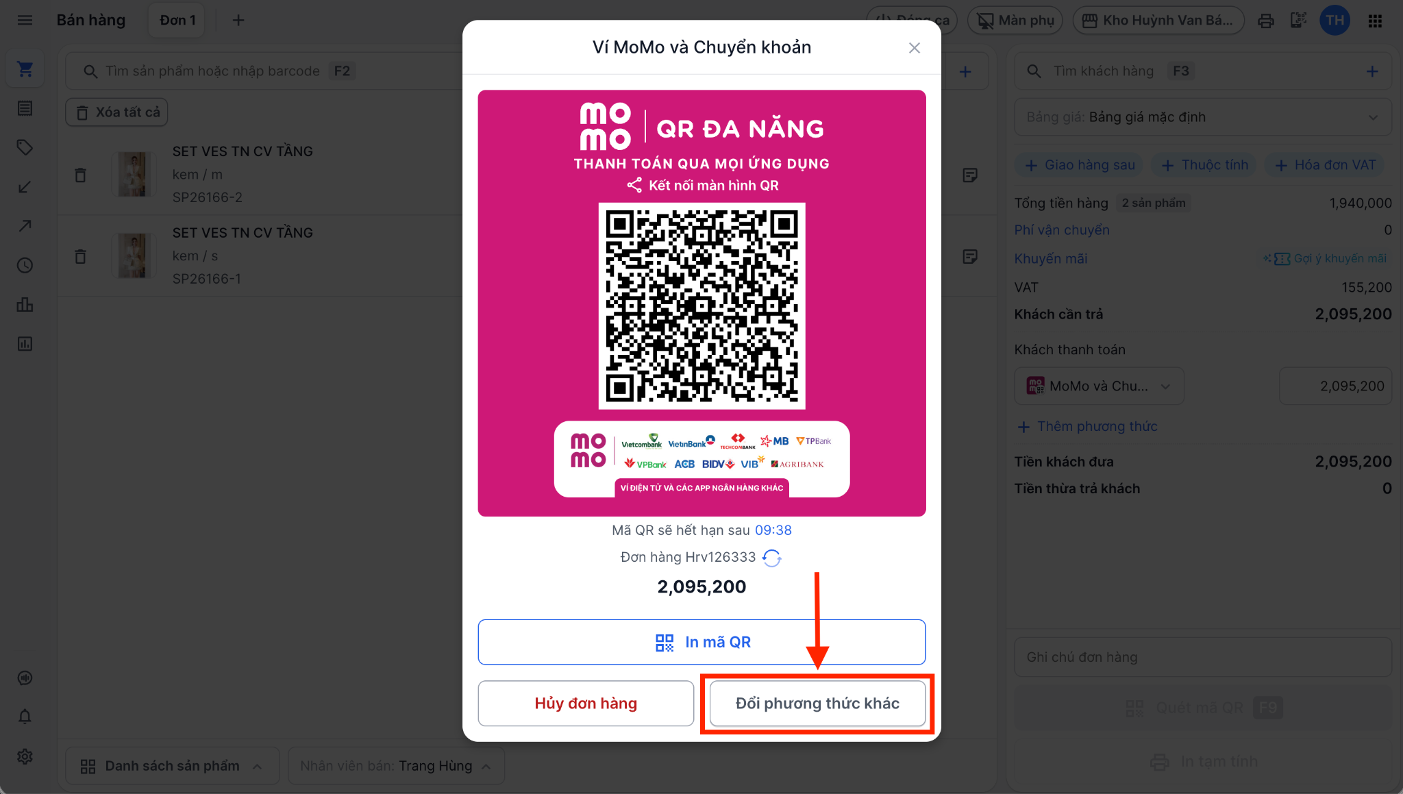 Kết quả sau khi thanh toán tại POS
