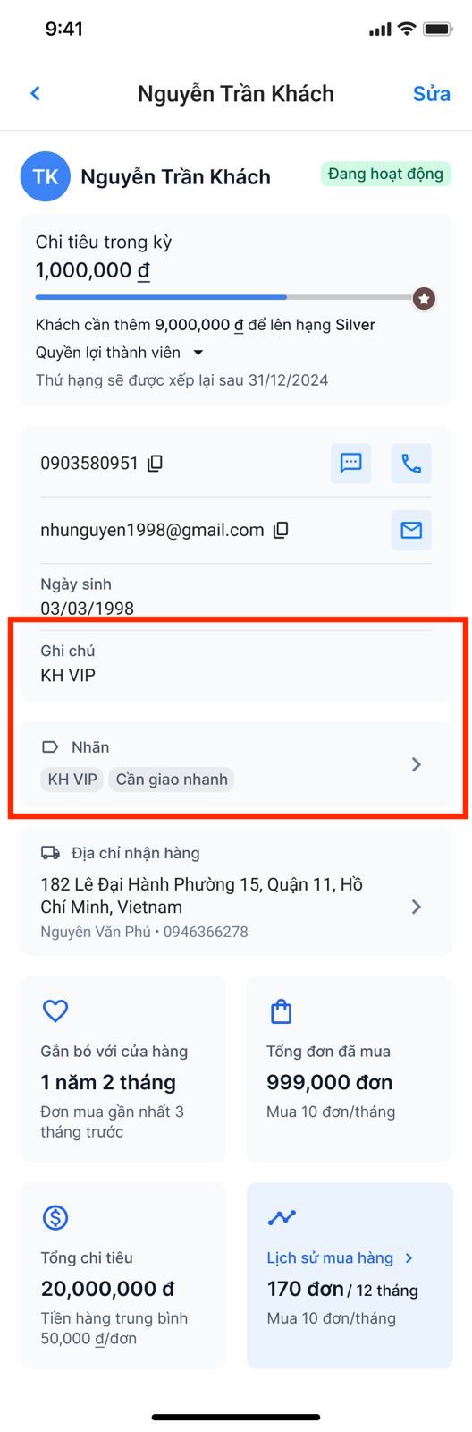 Thêm ghi chú trên hồ sơ khách hàng bằng POS Mobile