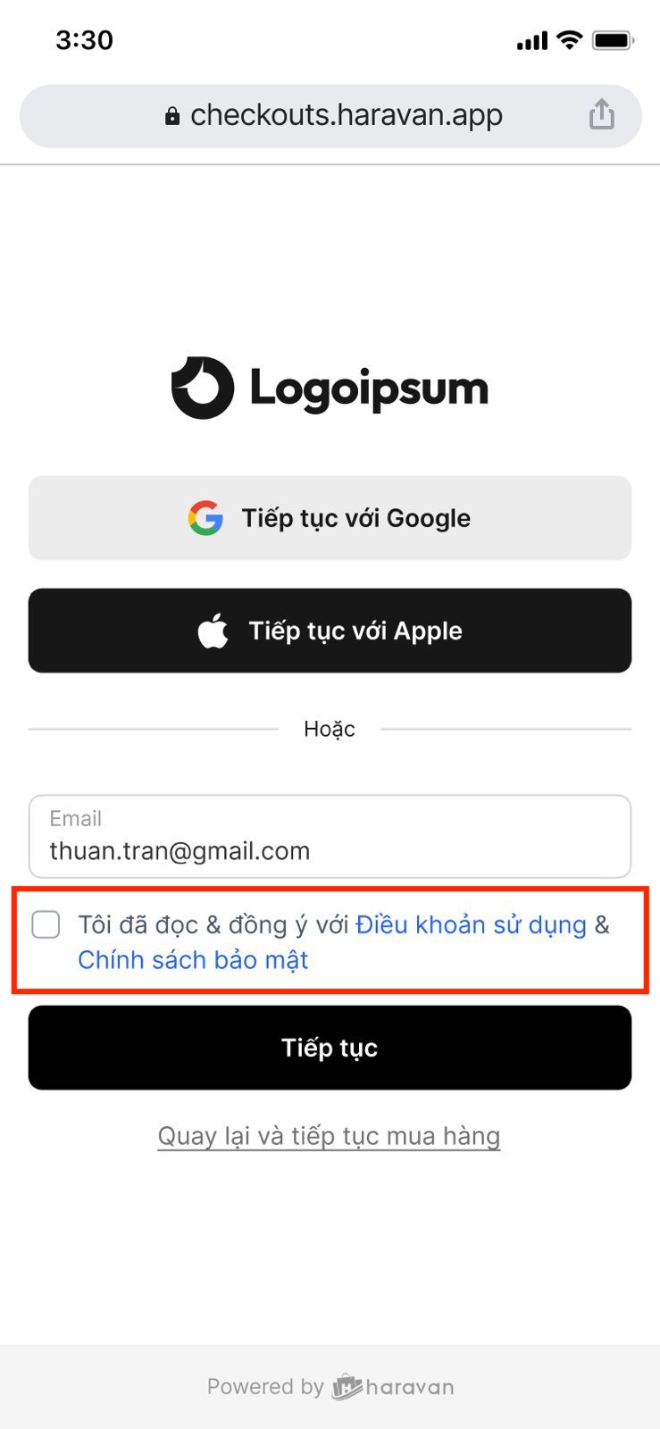 Xác nhận chính sách trên Buyer Profile