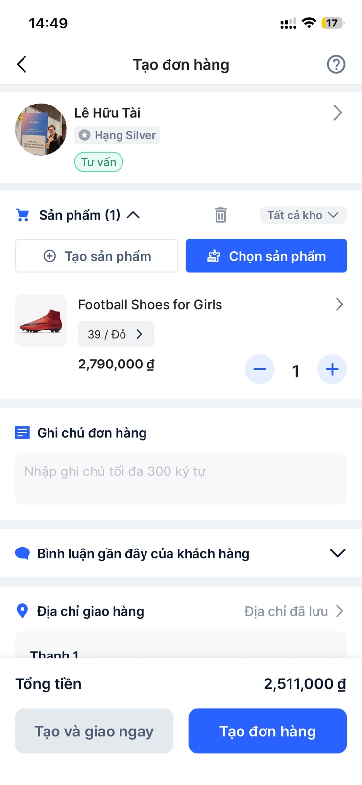 Lựa chọn giao hàng được lưu trên thiết bị