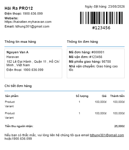Mẫu in vận đơn cũ