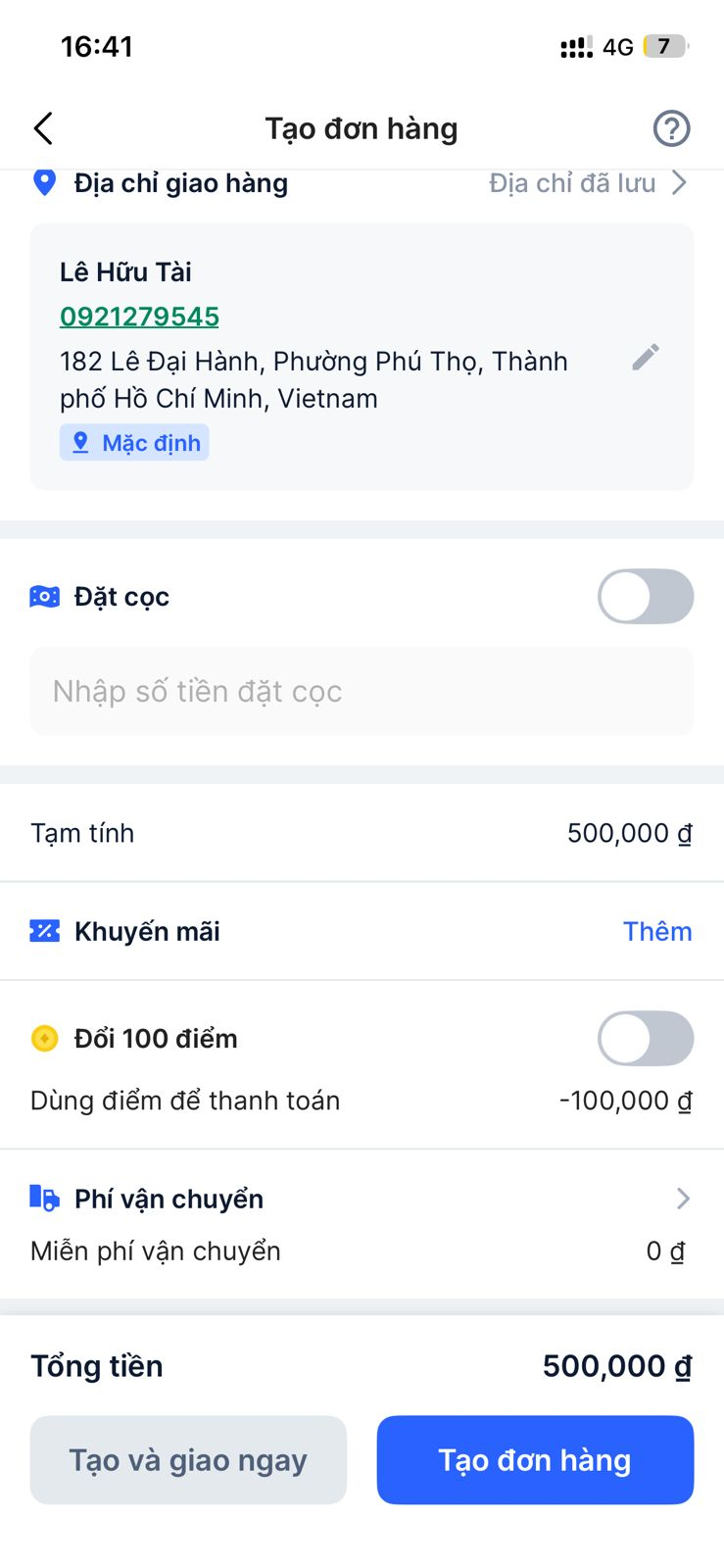 Tự động áp dụng phí vận chuyển khi tạo đơn trên Social Mobile