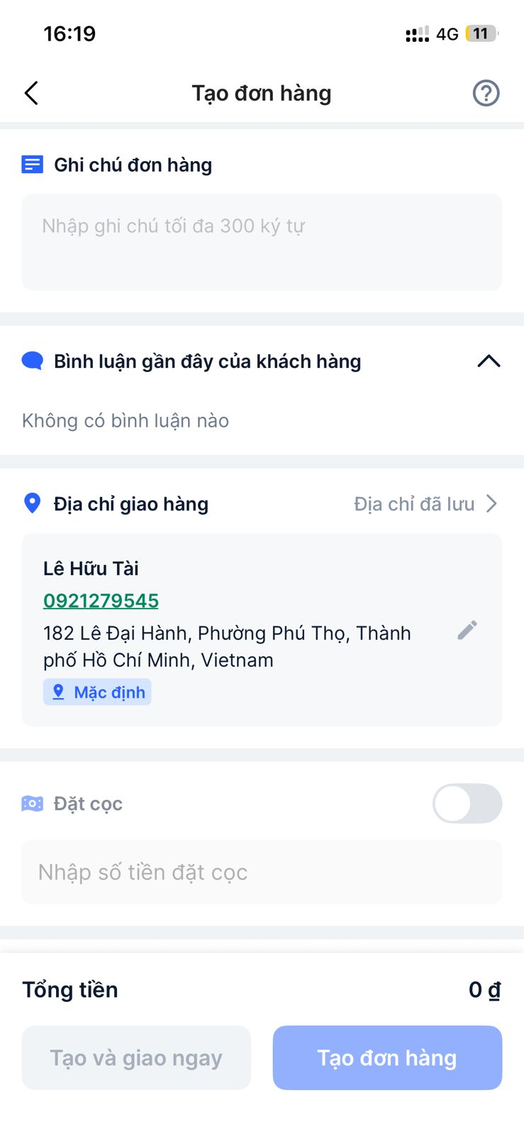 Địa chỉ mặc định trên Social Mobile