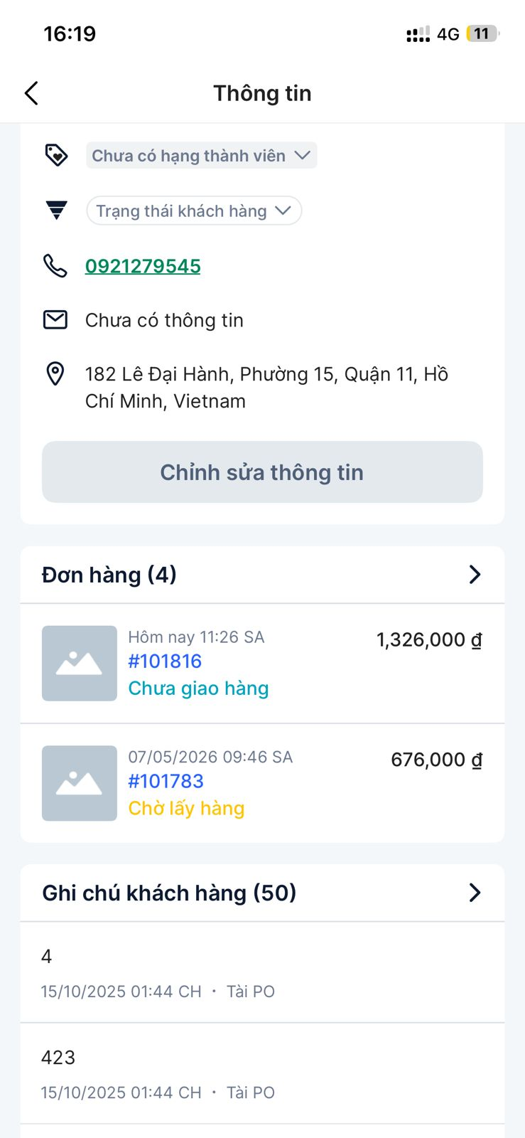 Địa chỉ khi tạo đơn trên Social Mobile