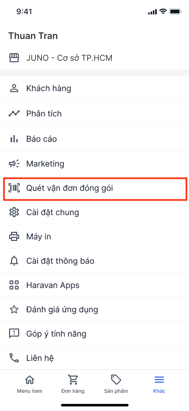 Xác nhận đóng gói sau khi quét vận đơn