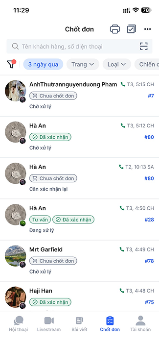 Chọn bộ lọc khách chưa có số điện thoại