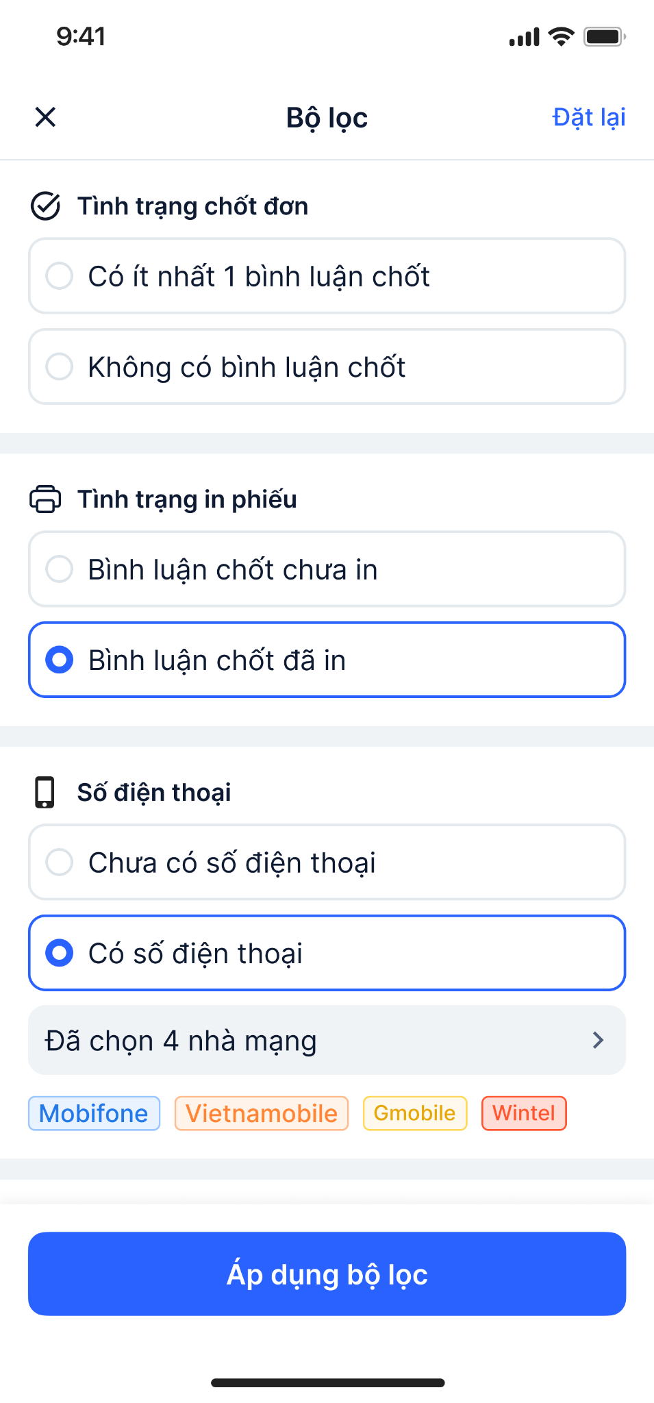 Danh sách khách theo bộ lọc số điện thoại