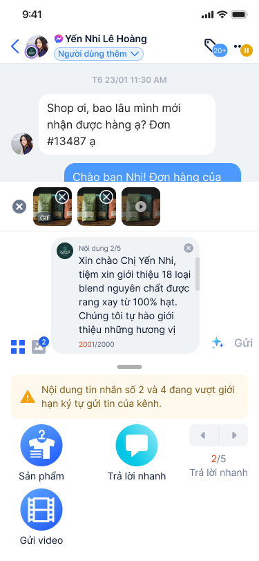 Kiểm tra các nội dung trong Câu trả lời nhanh trên mobile