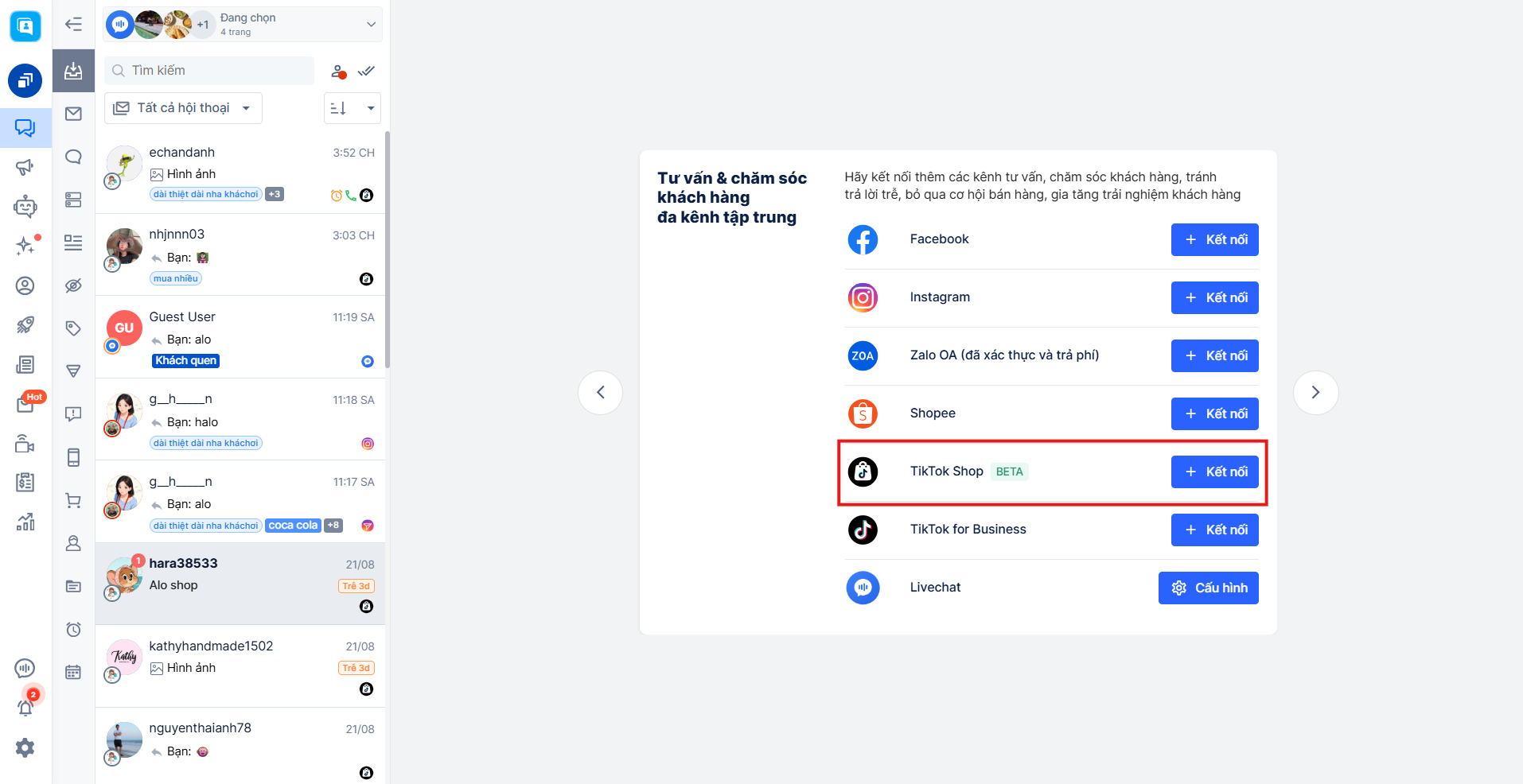 Kết nối kênh TikTok Shop trong Haravan Social
